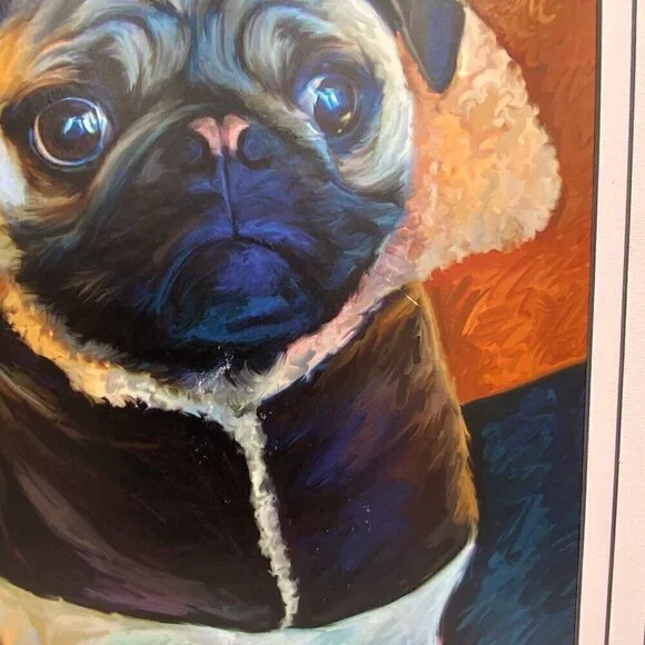 Signed Robert McClintock “The Aviator” Pug Print 13 1/2" x 10 3/4"
